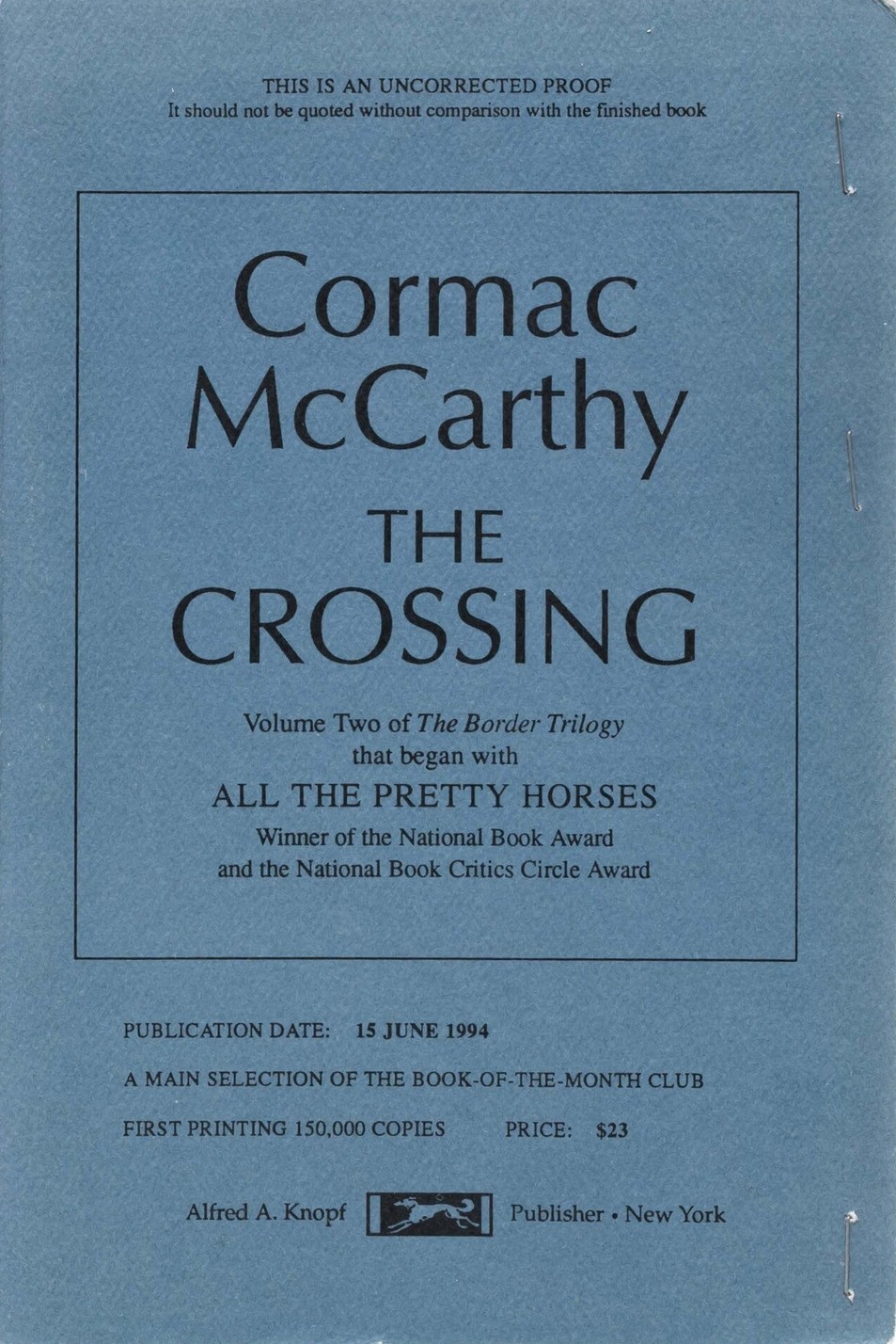The Crossing First print cover