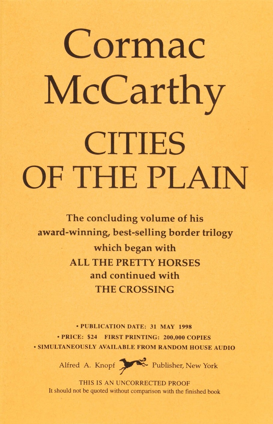 Cities Of The Plain First print cover